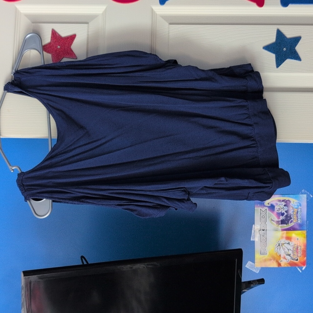 Jennifer Lopez Dark Blue Draped Cold Shoulder Blouse - Picture 3 of 3